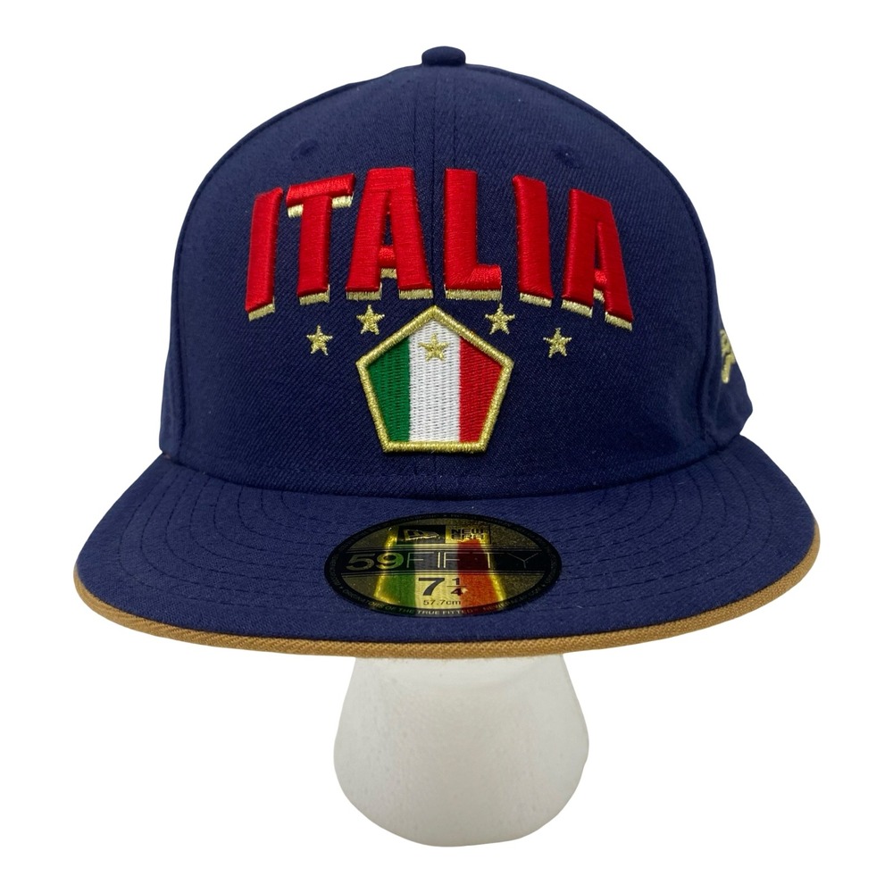 New Era 59FIFTY Italia Blue Fitted Hat Size 7 1/4 Italy Map Gold Stars Cap